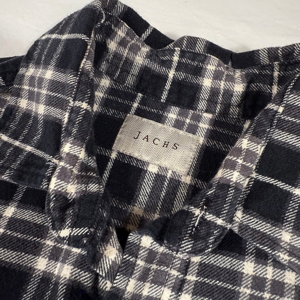 Jachs NY Mens Black White Plaid Thick Cotton Flannel Shirt Long Sleeve Button Up - Picture 3 of 16